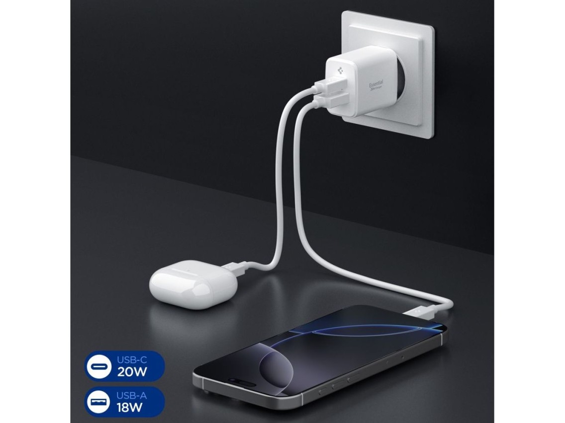 Carregador de parede Spigen Essential EE202EU de 20 W - Branco