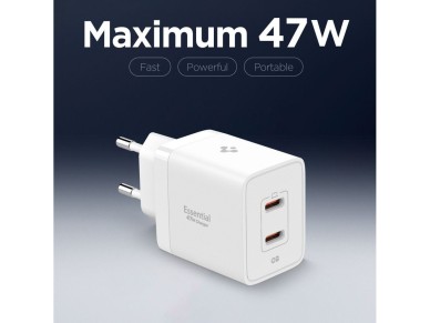 Spigen Essential EE472EU 2-port USC-C 47W wall charger - white Spigen Essential EE472EU 2-port USC-C 47W wall charger - white