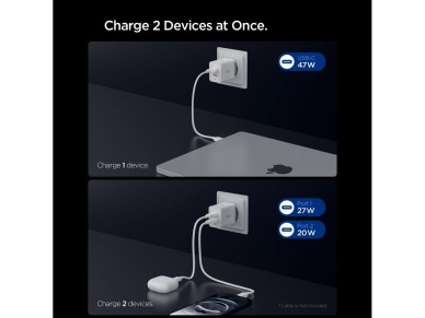 Spigen Essential EE472EU 2-port USC-C 47W wall charger - white Spigen Essential EE472EU 2-port USC-C 47W wall charger - white