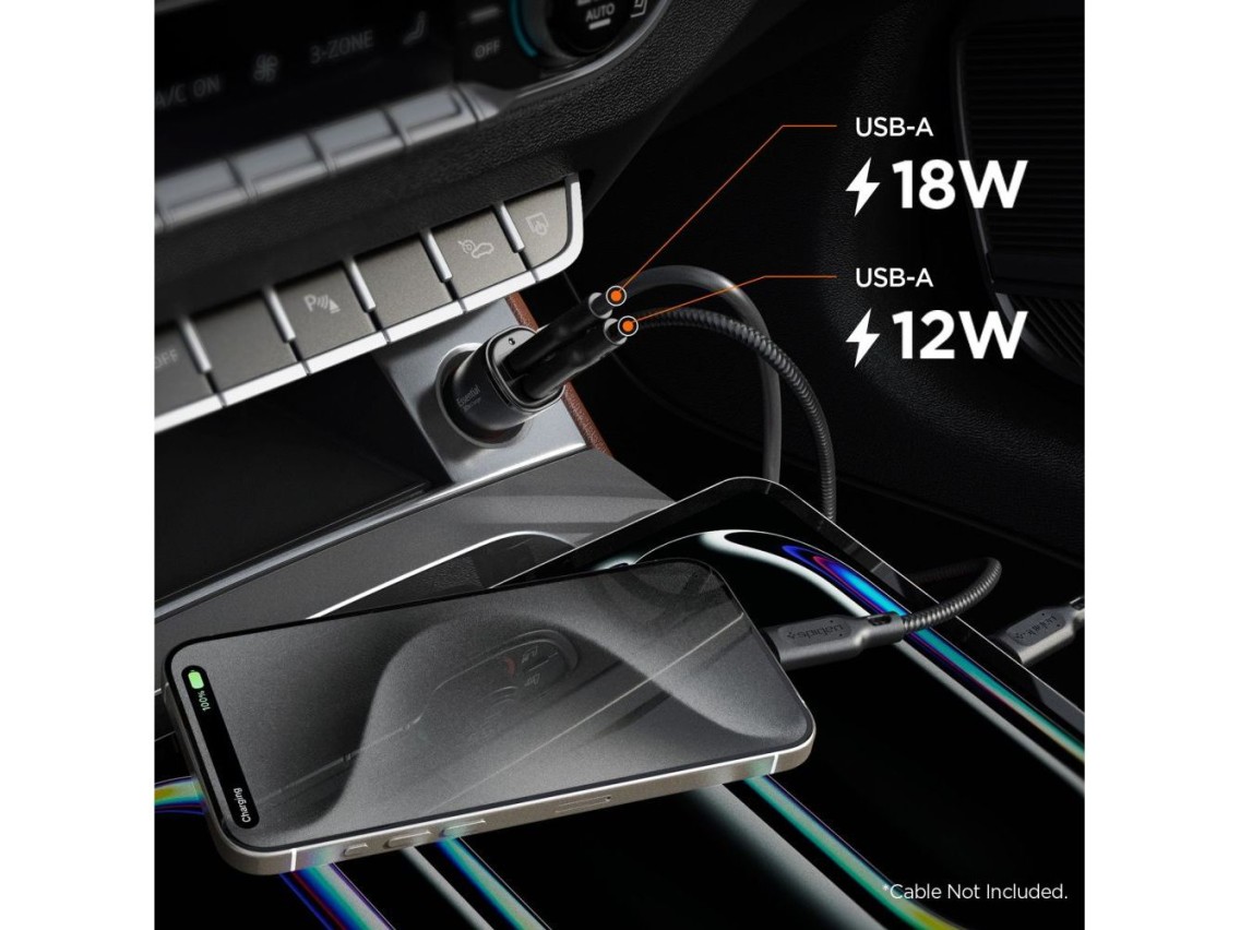 Cargador de coche Spigen Essential EV302 de 30 W con 2 puertos USB-A - Negro