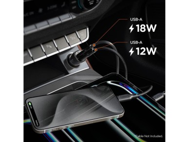 Cargador de coche Spigen Essential EV302 de 30 W con 2 puertos USB-A - Negro
