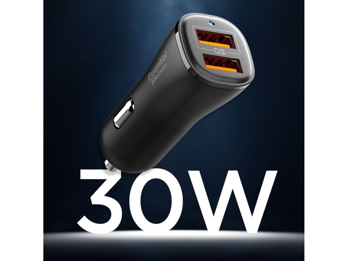 Cargador de coche Spigen Essential EV302 de 30 W con 2 puertos USB-A - Negro