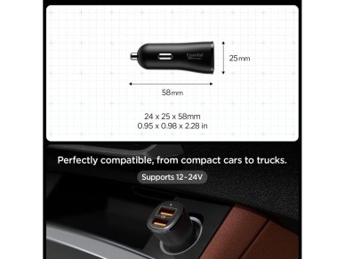 Cargador de coche Spigen Essential EV302 de 30 W con 2 puertos USB-A - Negro