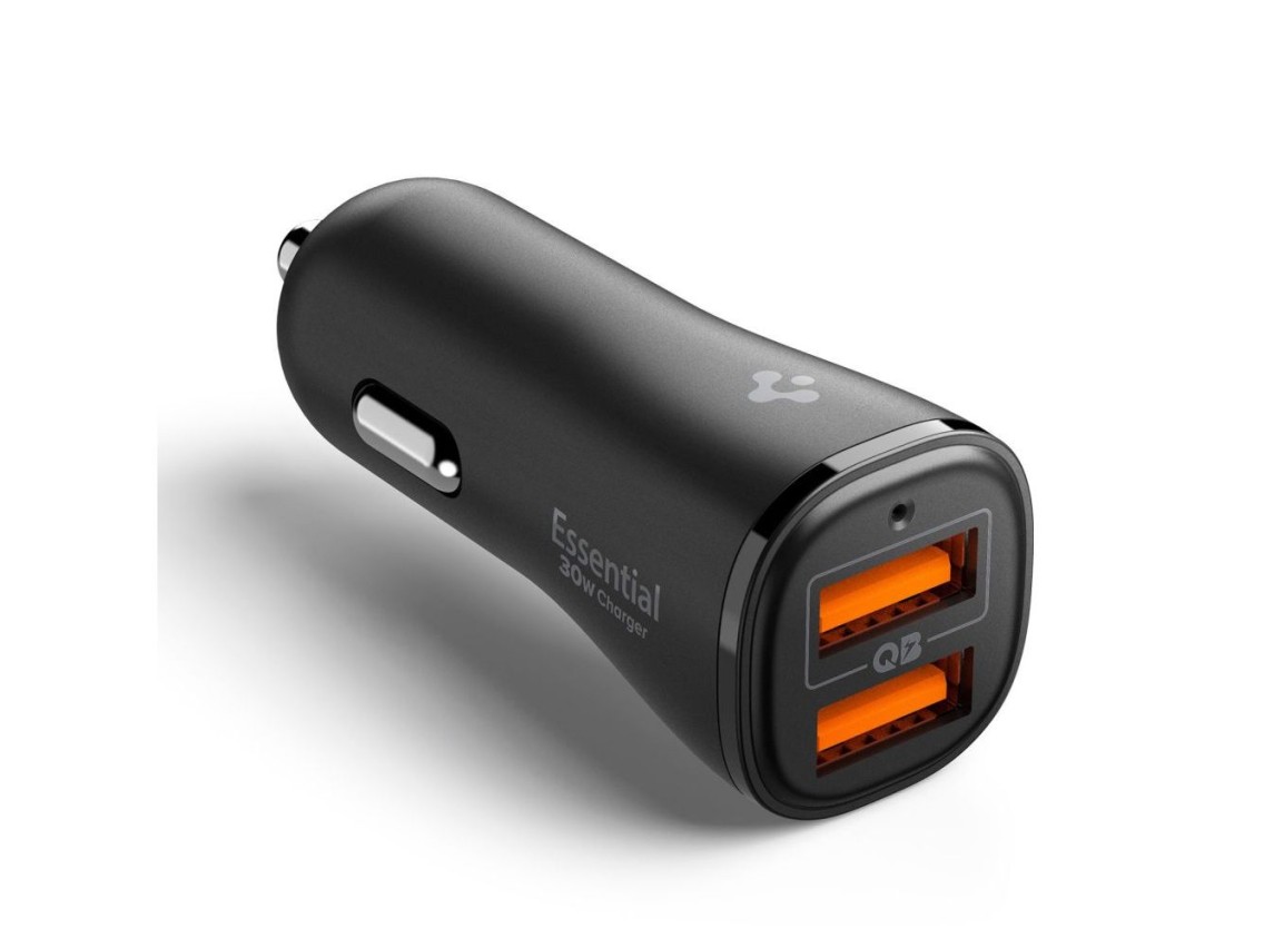 Cargador de coche Spigen Essential EV302 de 30 W con 2 puertos USB-A - Negro