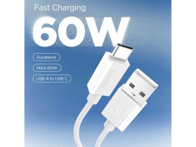 Cable USB-A/USB-C Spigen EB6010AC de 60 W, 100 cm, blanco
