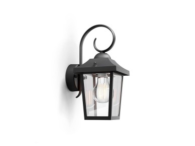 Buzzard e27 60w outdoor wall light without bulb, black, downward light