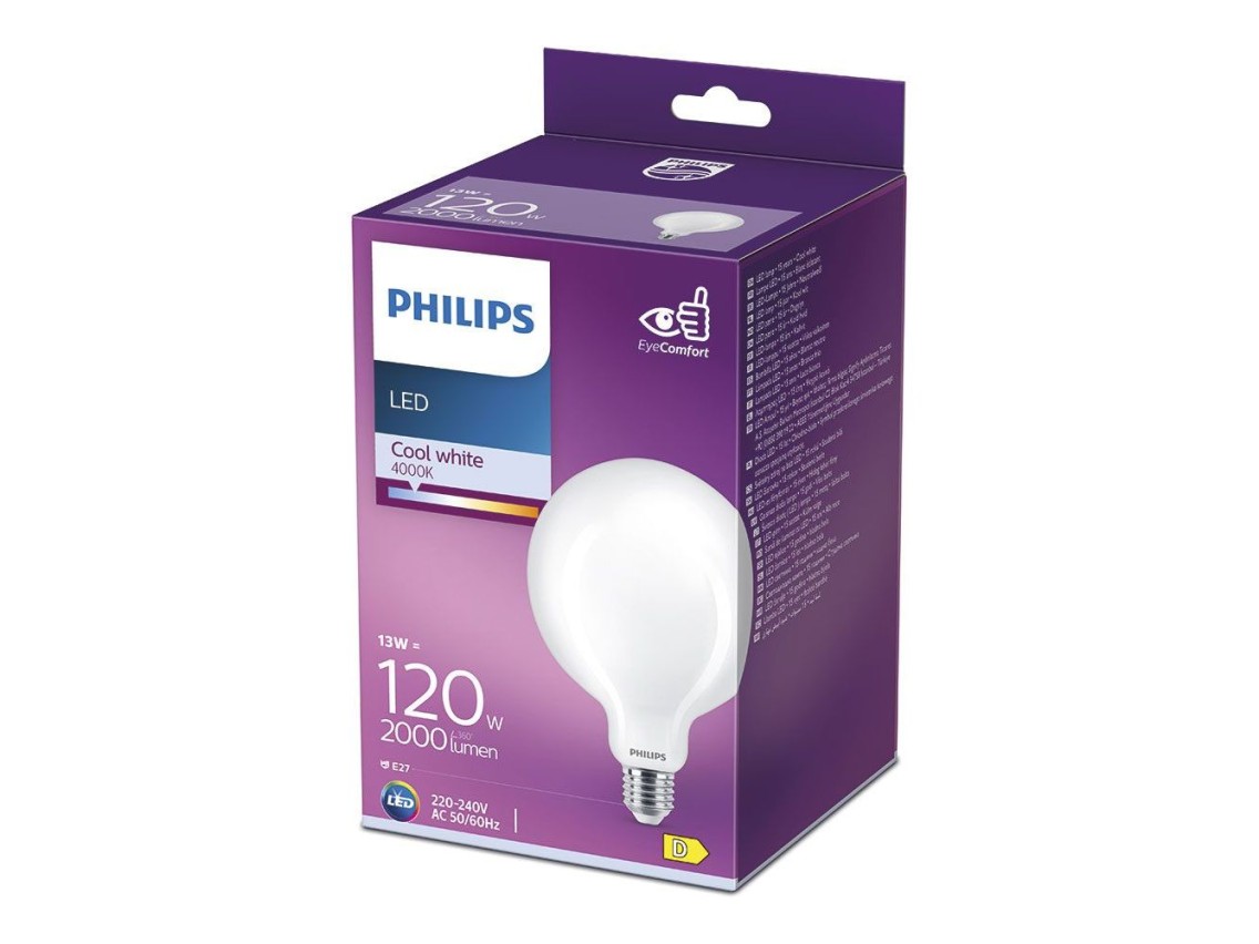 Led globe bulb e27 13w 2000lm 4000k daylight ø12.4x17.7cm philips