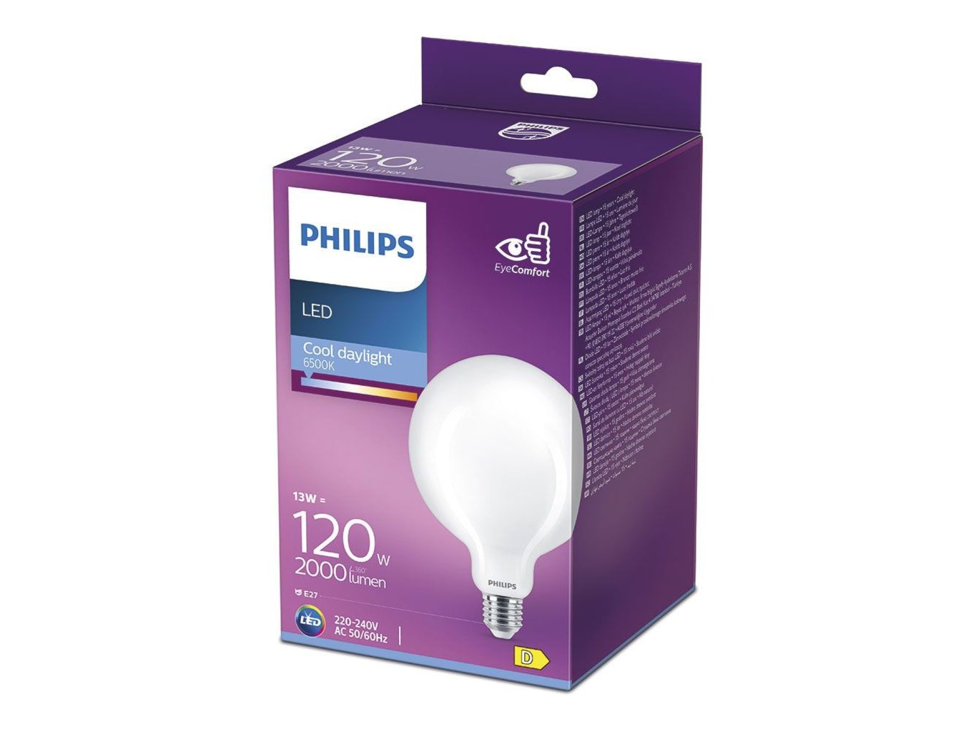 Bombilla globo led e27 13 w 2000 lm 6500 k luz fría ø12,4 x 17,7 cm