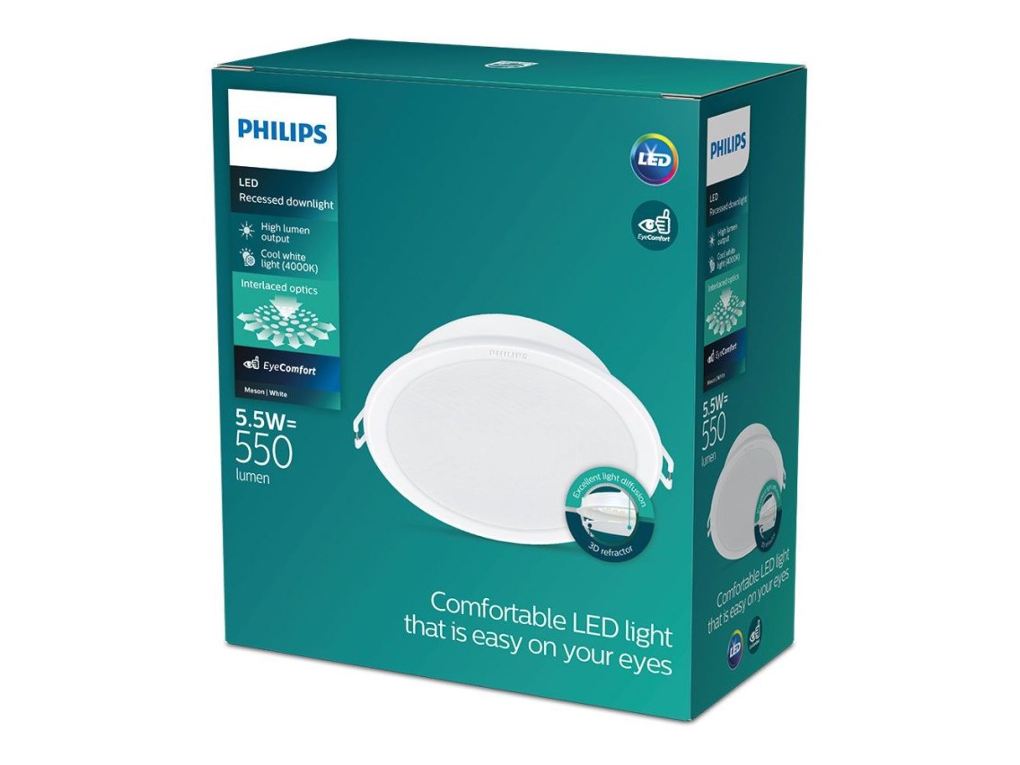 Downlight led recessed 5,5w 550lm 4000k daylight mod. meson �9x3,5cm philips