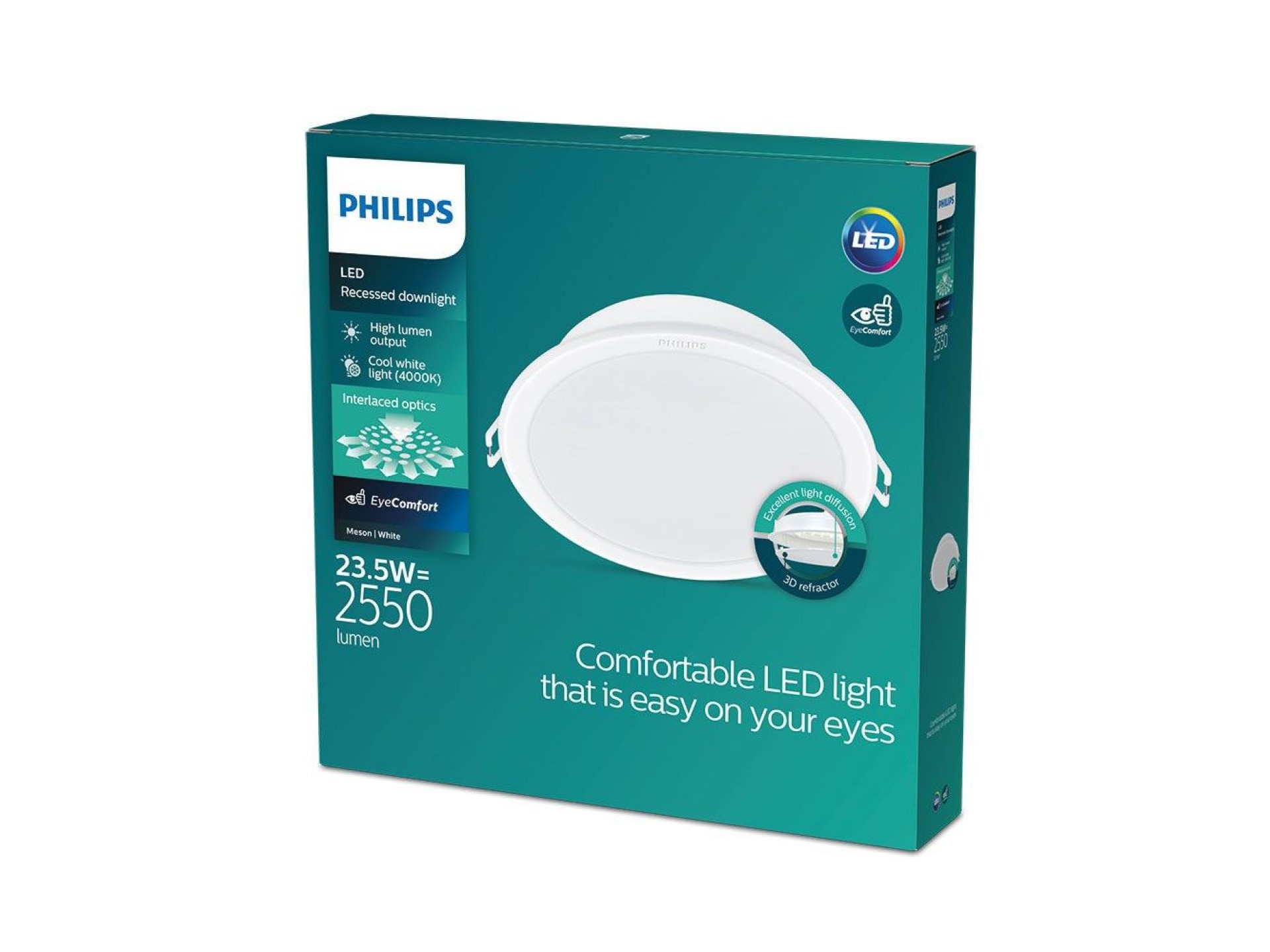 Downlight led recessed 23,5w 2550lm 4000k daylight mod. meson ø21,5x10,5cm philips