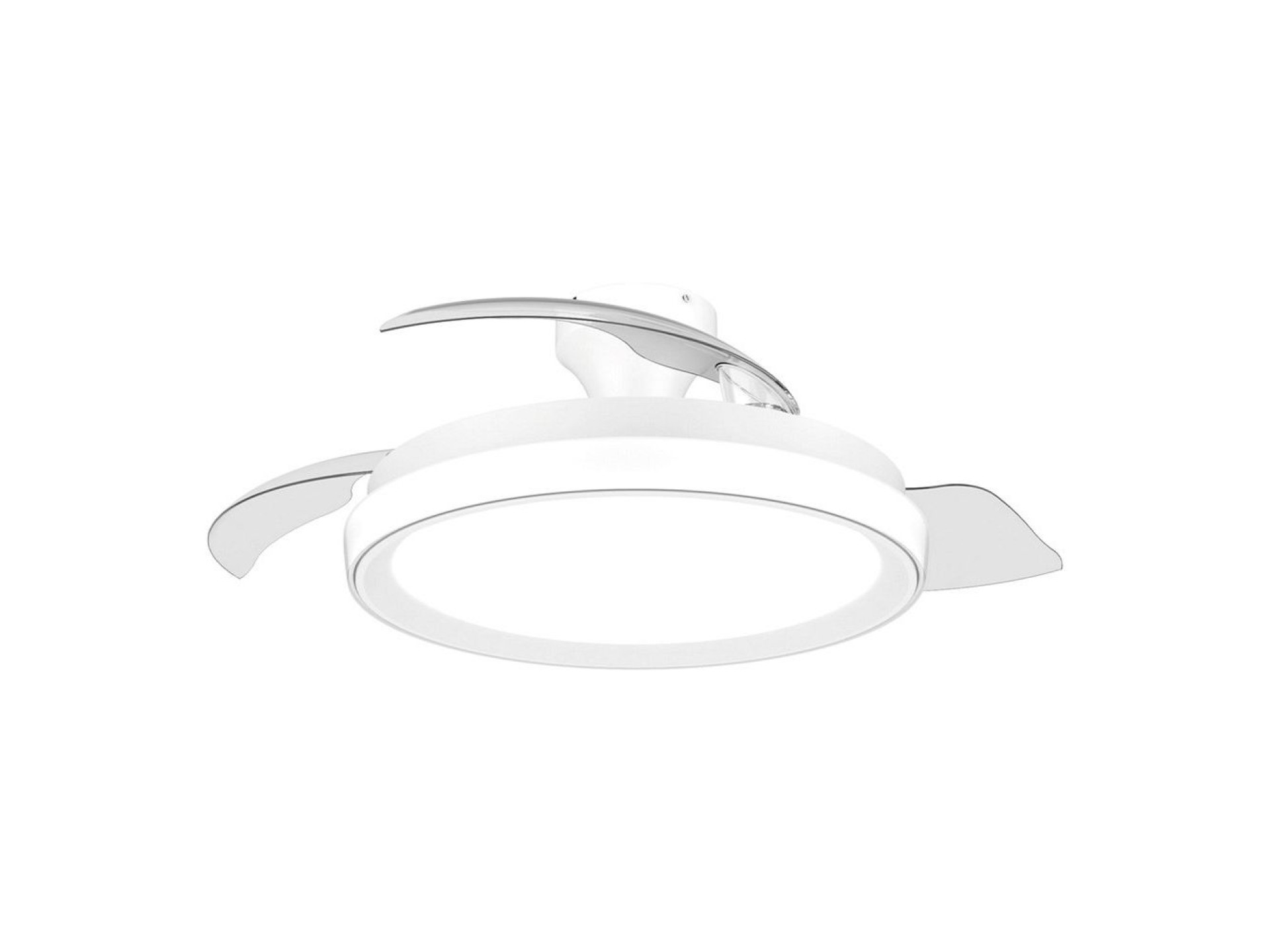 Ceiling fan with retractable blades, led 3 cct, dc 28 w + 35 w, bliss model, white, ø106 cm