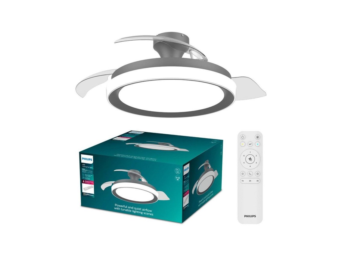 Ventilador de techo con aspas retráctiles, led 3 ctt, dc 28 w + 35 w, modelo bliss, negro, ø106 cm