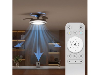Ventilador de techo con aspas retr�ctiles, led 3 ctt, dc 28 w + 35 w, modelo bliss, negro, �106 cm