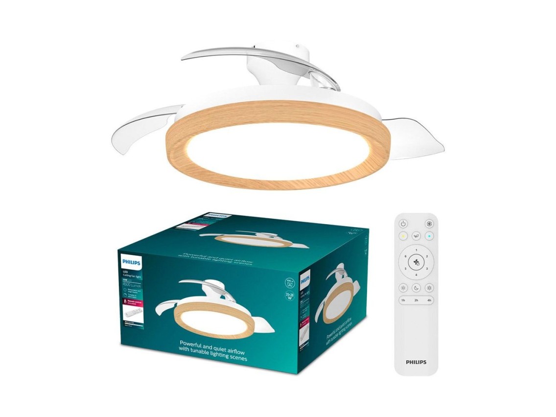 Retractable blade ceiling fan, 3 cct led, 28 w dc motor + 35 w led, bliss model, white / gold, ø106