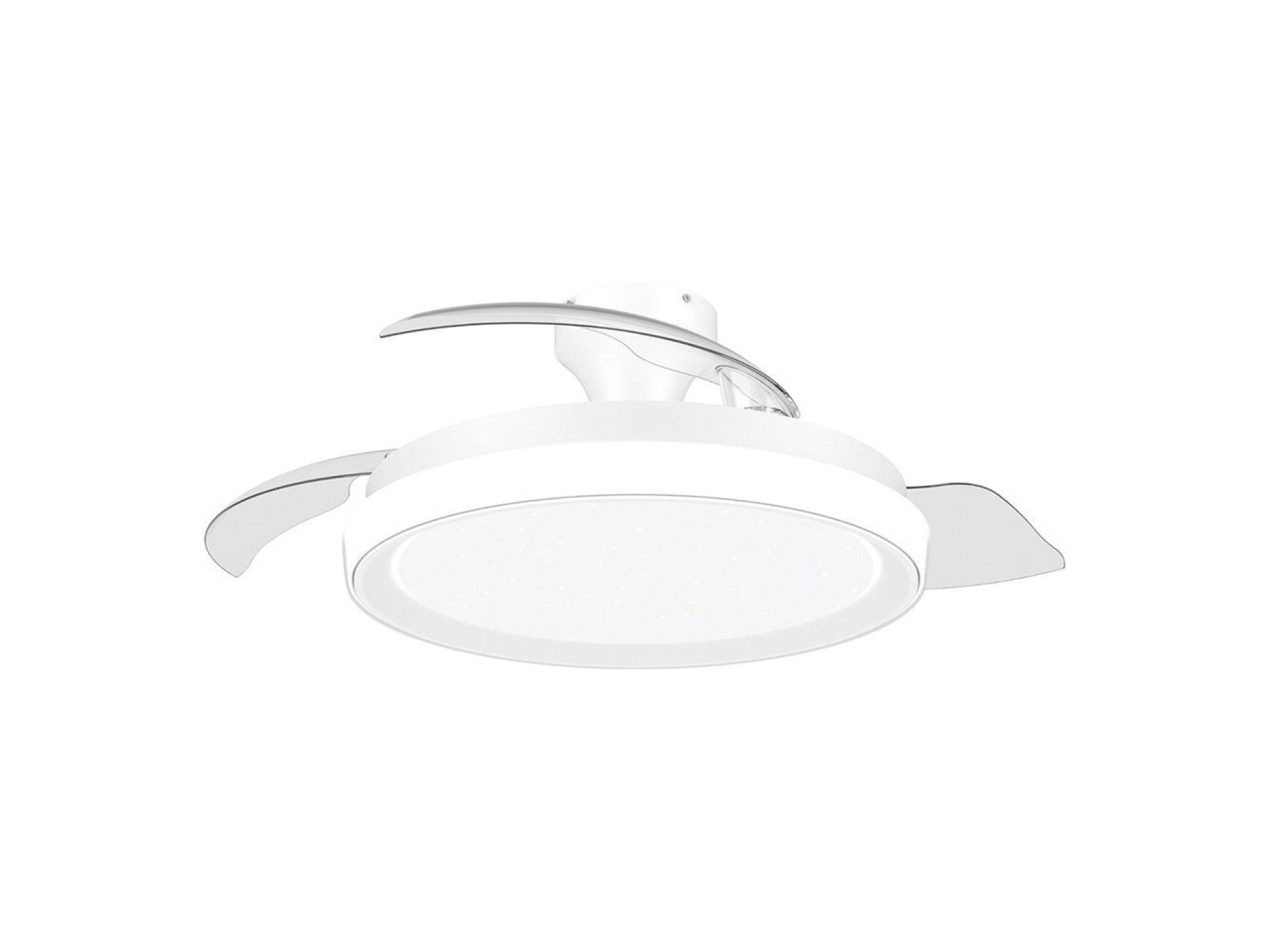 Ventilador de techo con aspas retráctiles, led 3 cct, motor dc 28 w + led 35 w, modelo bliss, blanco