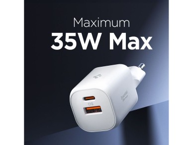 Cargador de pared Spigen Essential EE352EU USB-C/USB-A de 35 W - Blanco