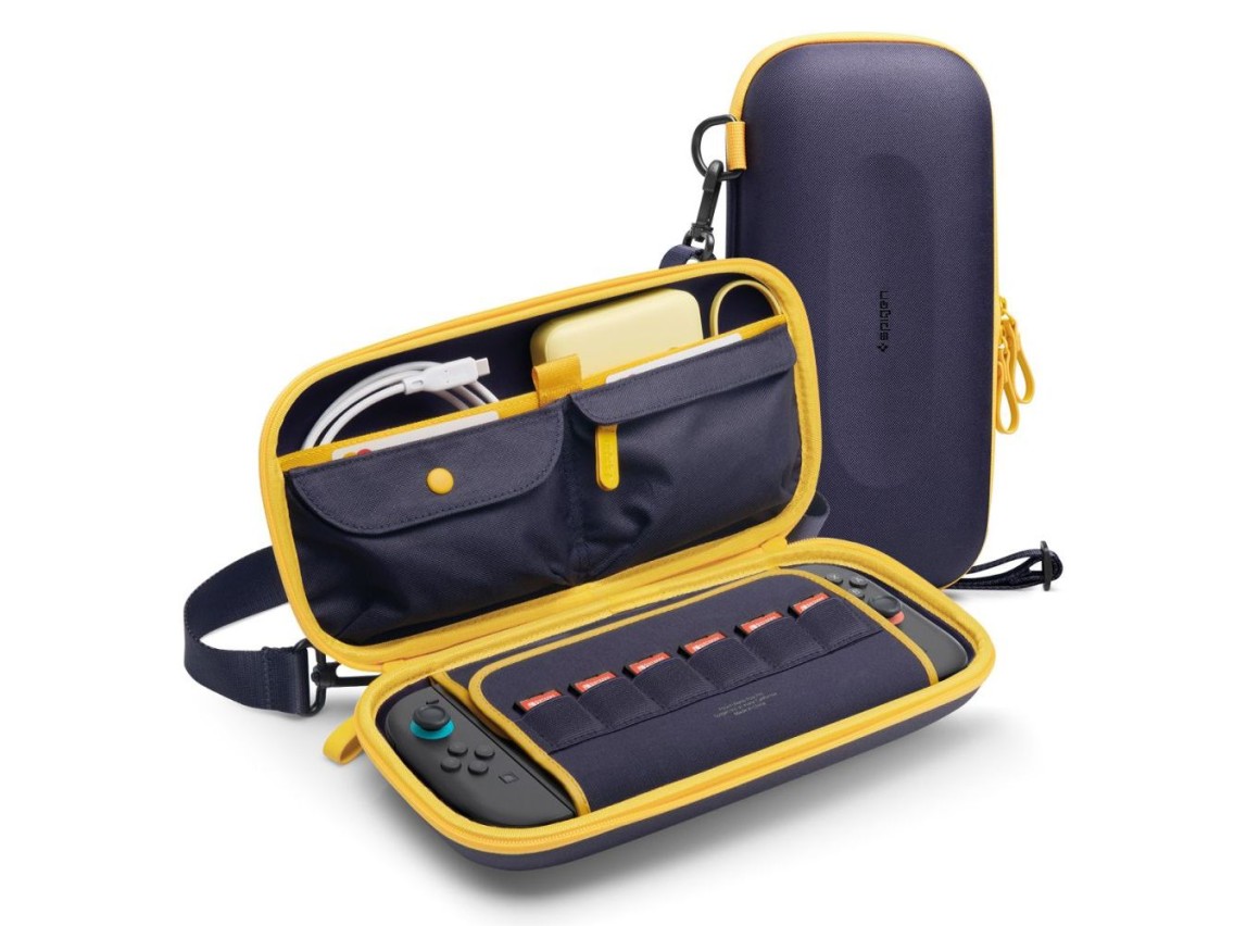 Bolsa Spigen Nano Pop Pro para Nintendo Switch 2 - Azul Marinho e Amarelo