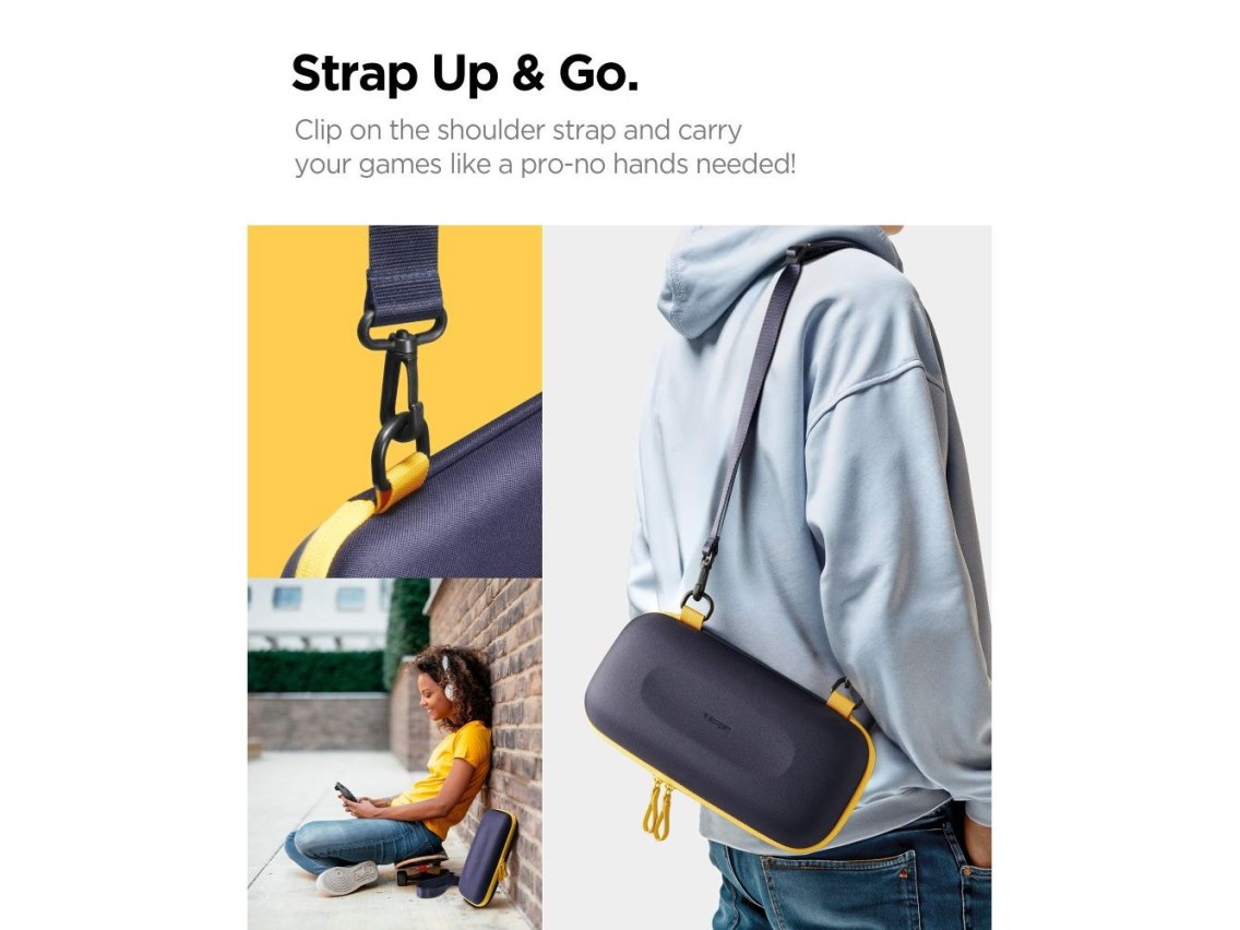 Bolsa Spigen Nano Pop Pro para Nintendo Switch 2 - Azul Marinho e Amarelo