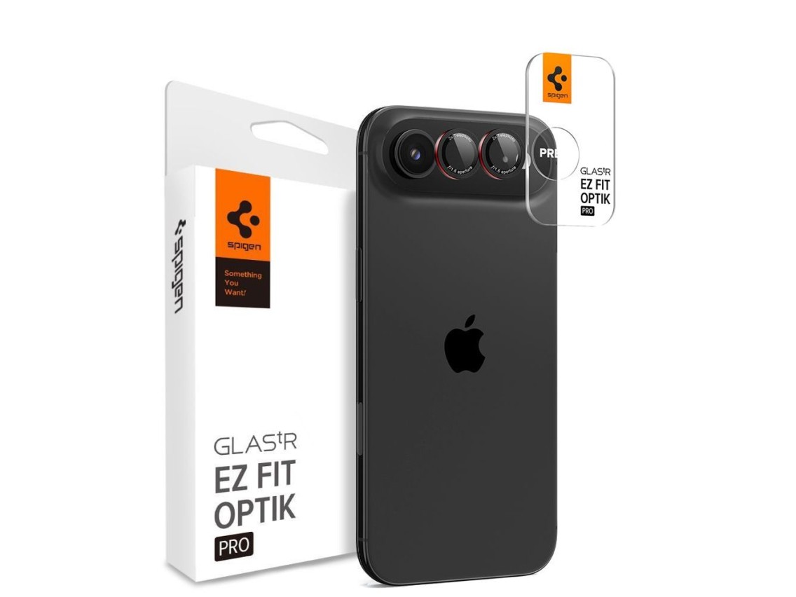 Spigen Optik Pro Série L - Pacote com 2 lentes de vidro para iPhone Air - Preto e Vermelho