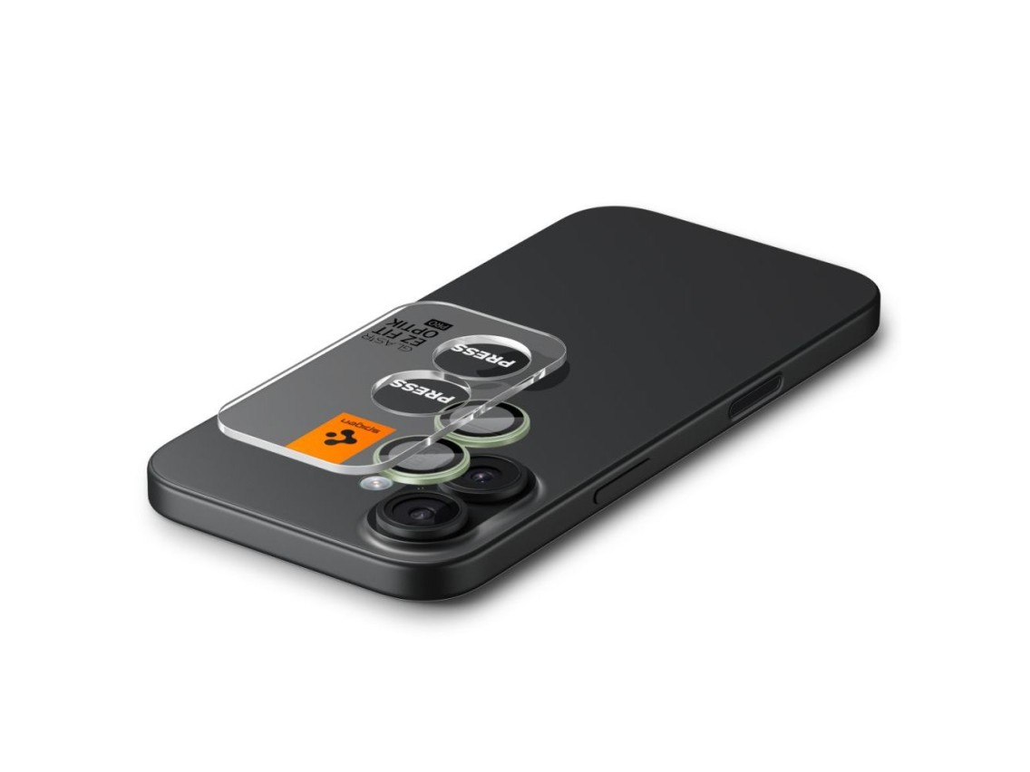 Kit com 2 capas para câmera Spigen Optik Pro GLAS.TR "EZ FIT" para iPhone 16 / 16 Plus / 17 - Verde