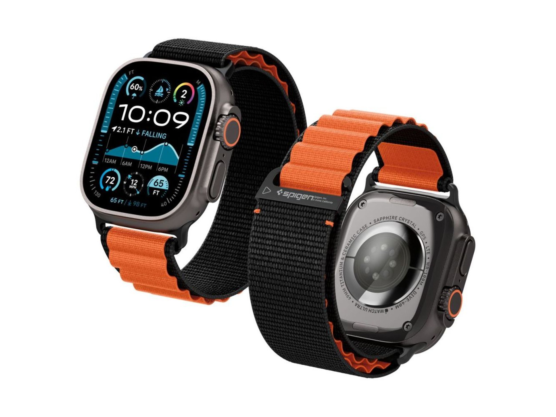 Correa Spigen WBF1 para Apple Watch de 44, 45, 46 y 49 mm (negra y naranja)