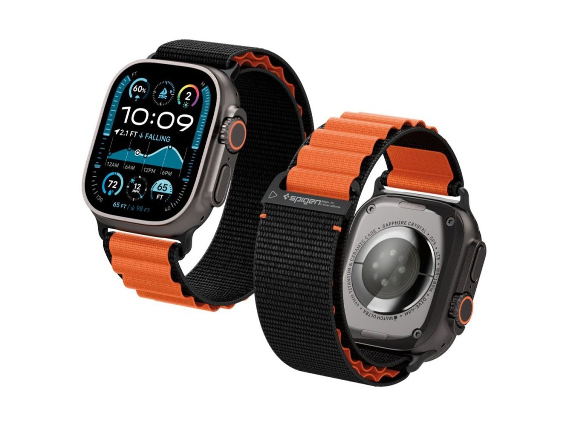 Correa Spigen WBF1 para Apple Watch de 44, 45, 46 y 49 mm (negra y naranja)