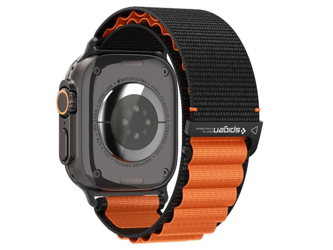 Correa Spigen WBF1 para Apple Watch de 44, 45, 46 y 49 mm (negra y naranja)