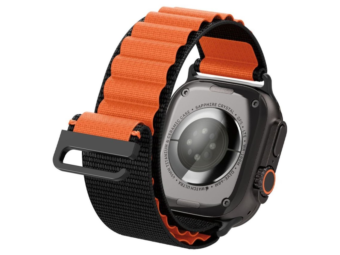 Correa Spigen WBF1 para Apple Watch de 44, 45, 46 y 49 mm (negra y naranja)