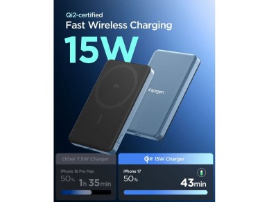 Batería externa Spigen EA2205MQ Essential MagSafe de 5000 mAh y 22,5 W QI2 - Azul marino Batería externa Spigen EA2205MQ Essential MagSafe de 5000 mAh y 22,5 W QI2 - Azul marino