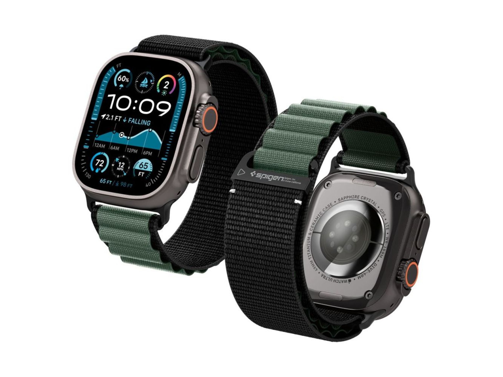 Correa Spigen WBF1 para Apple Watch 44 / 45 / 46 / 49 mm - Negra y Verde