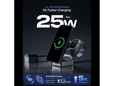 Spigen Essential Qi2.2 25W 3in1 MagSafe Magnetic Wireless Charger - Black Spigen Essential Qi2.2 25W 3in1 MagSafe Magnetic Wireless Charger - Black