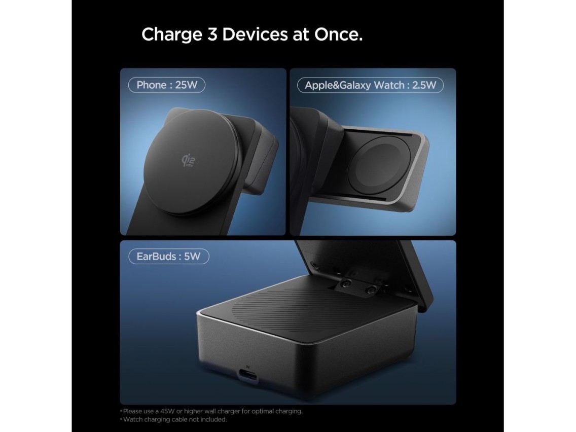 Spigen Essential Qi2.2 25W 3in1 MagSafe Magnetic Wireless Charger - Black