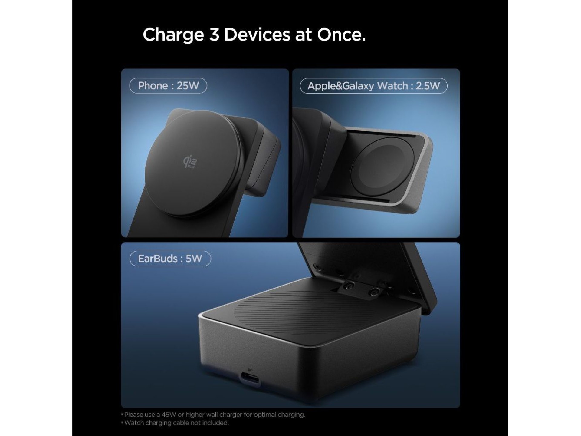 Spigen Essential Qi2.2 25W 3in1 MagSafe Magnetic Wireless Charger - Black