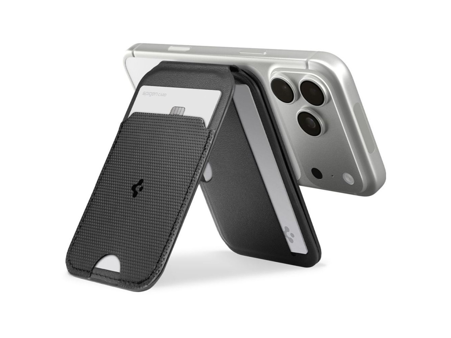 Funda para teléfono Spigen Slim Fold Tripod Wallet S314-2 MagSafe con cierre magnético - Negra