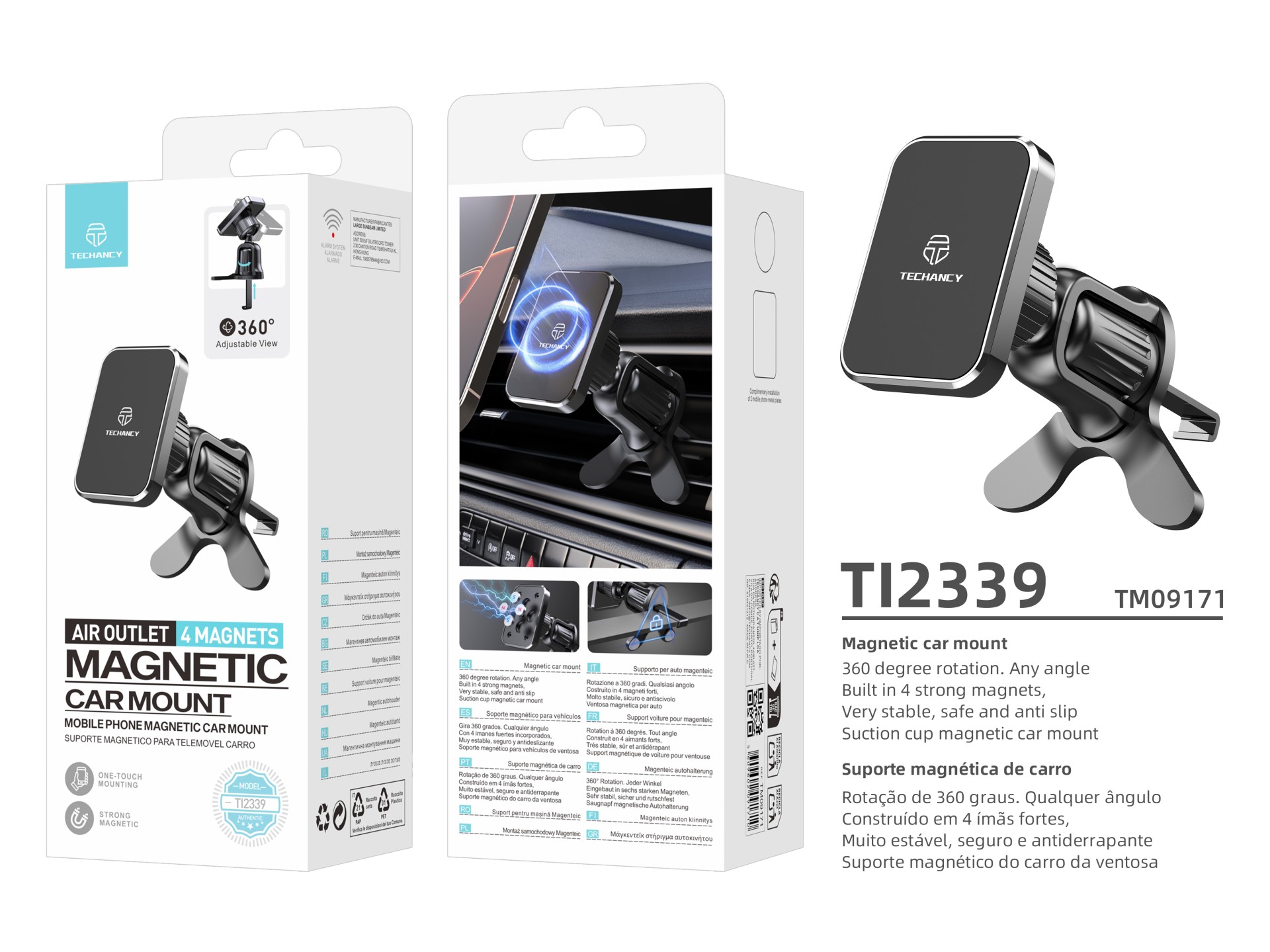 Soporte magnético para coche Techancy TI2339 con rejilla de 360 ??grados, resistente y estable para