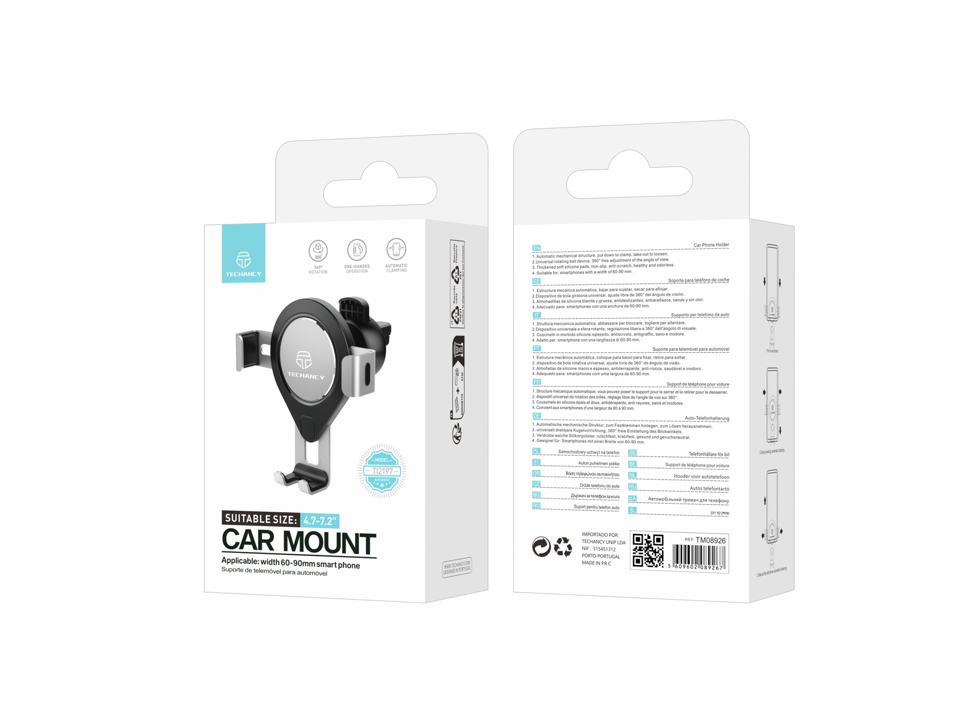 Car Phone Holder, Gray, TI2197, 360 Degree Rotation for 4.7-7.2 Inch Phones