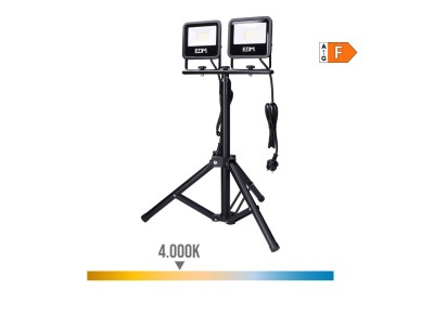 Foco proyector led con tr�pode, 2 x 30 w, 2 x 2370 lm, 4000 k, luz d�a, black series