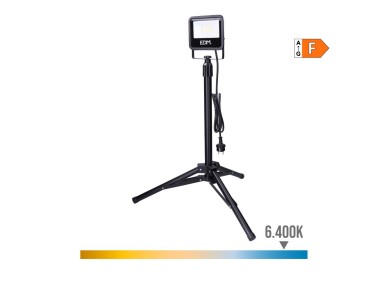 Foco proyector led con tr�pode 30 w, 2370 lm, 6400 k, luz fr�a, black series