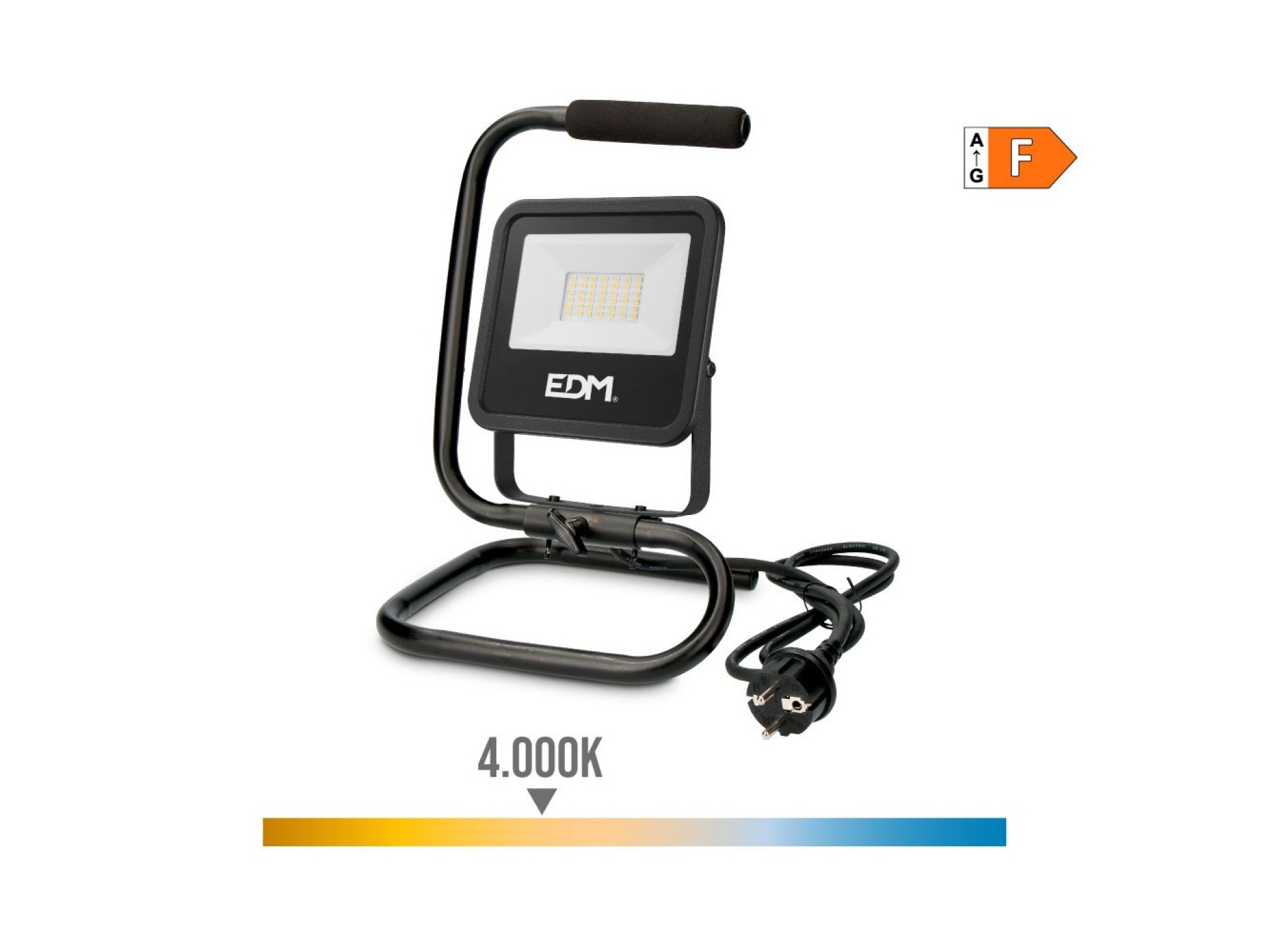 Foco proyector led con pie 30 w, 2370 lm, 4000 k, luz día, black series - 22 x 21 x 32 cm