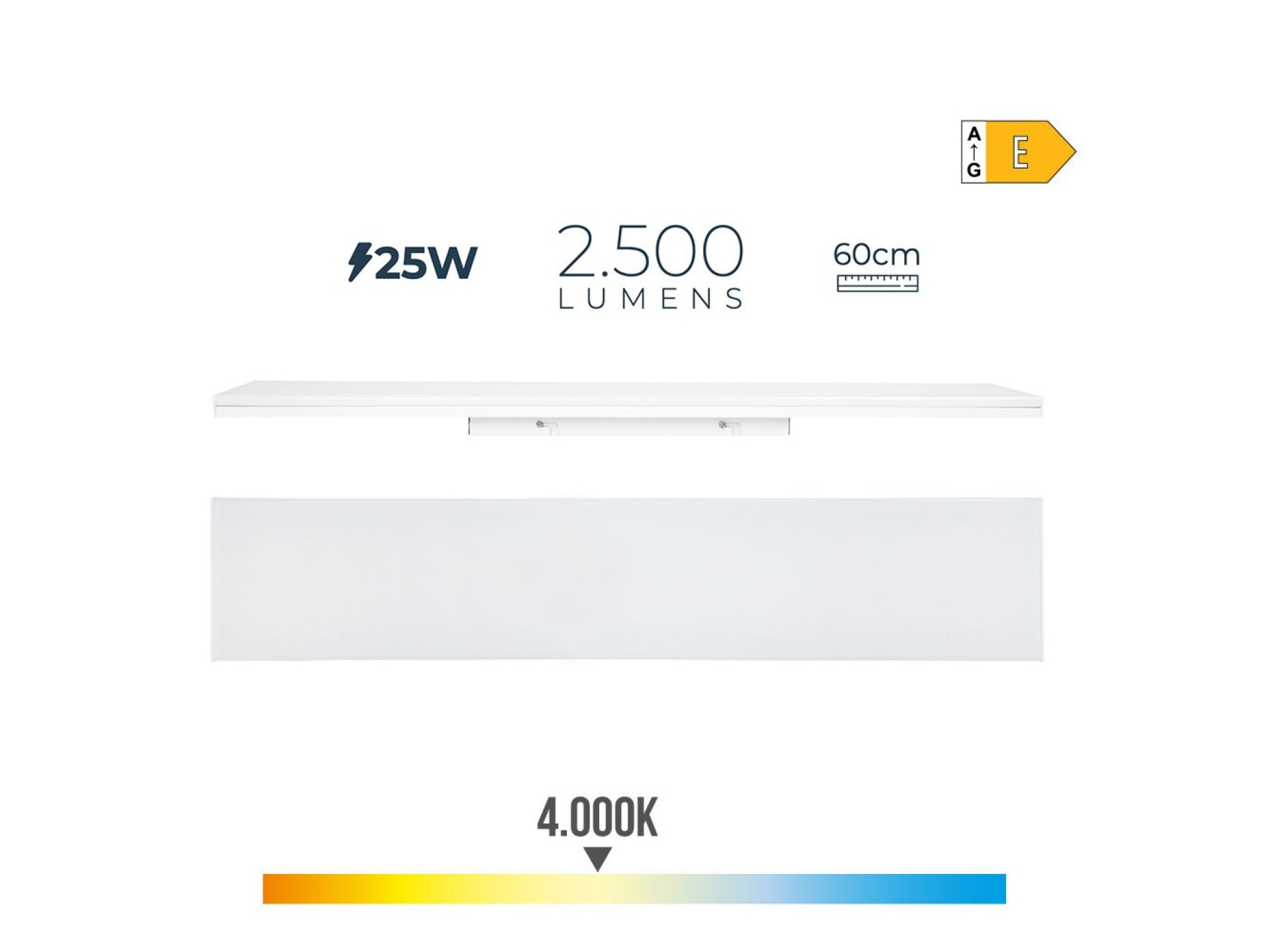 Regleta led 25 w 4000 k luz dia 2500 lm 12 x 60 x 4,5 cm