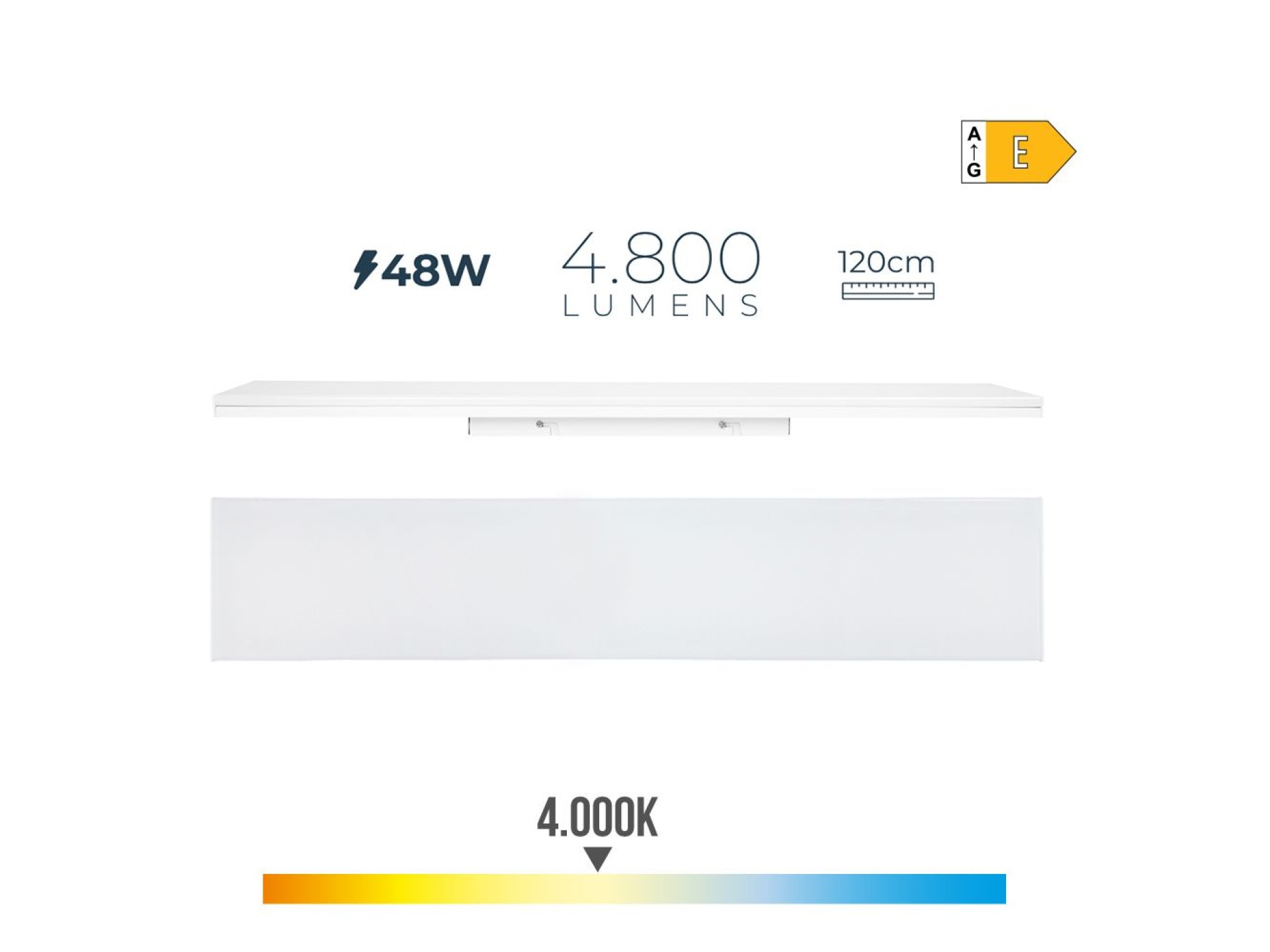 Regleta led 48 w 4000 k luz dia 4800 lm 12 x 120 x 4,5 cm