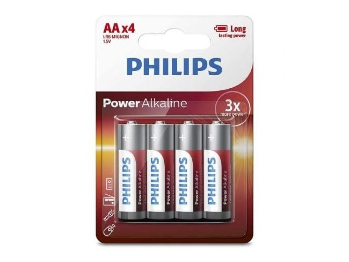 Pack of 4 Philips LR6P4B/05/ 1.5V/ Alkaline AA Batteries