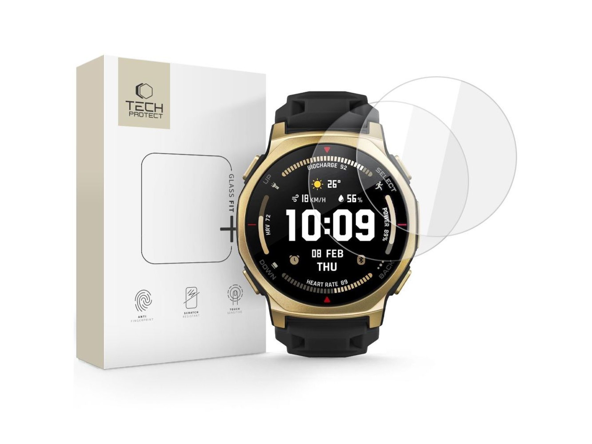 Kit com 2 películas Tech-Protect Glass Fit+ para Amazfit T-Rex 3 Pro 44mm