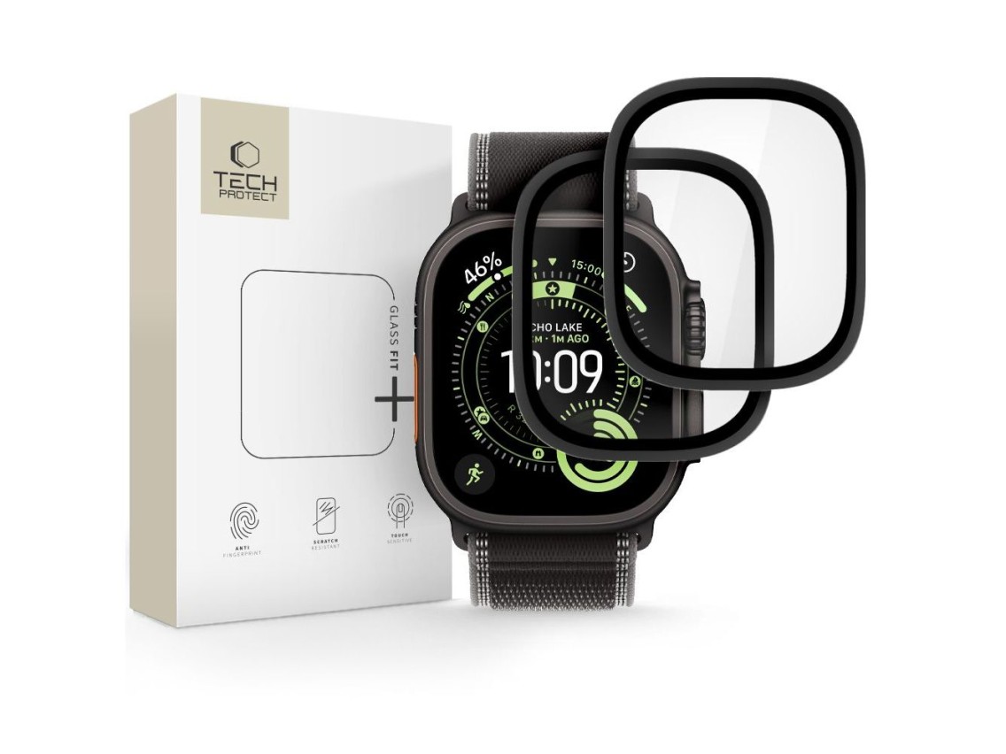 Kit com 2 películas de vidro temperado Tech-Protect para Apple Watch Ultra 49mm - pretas