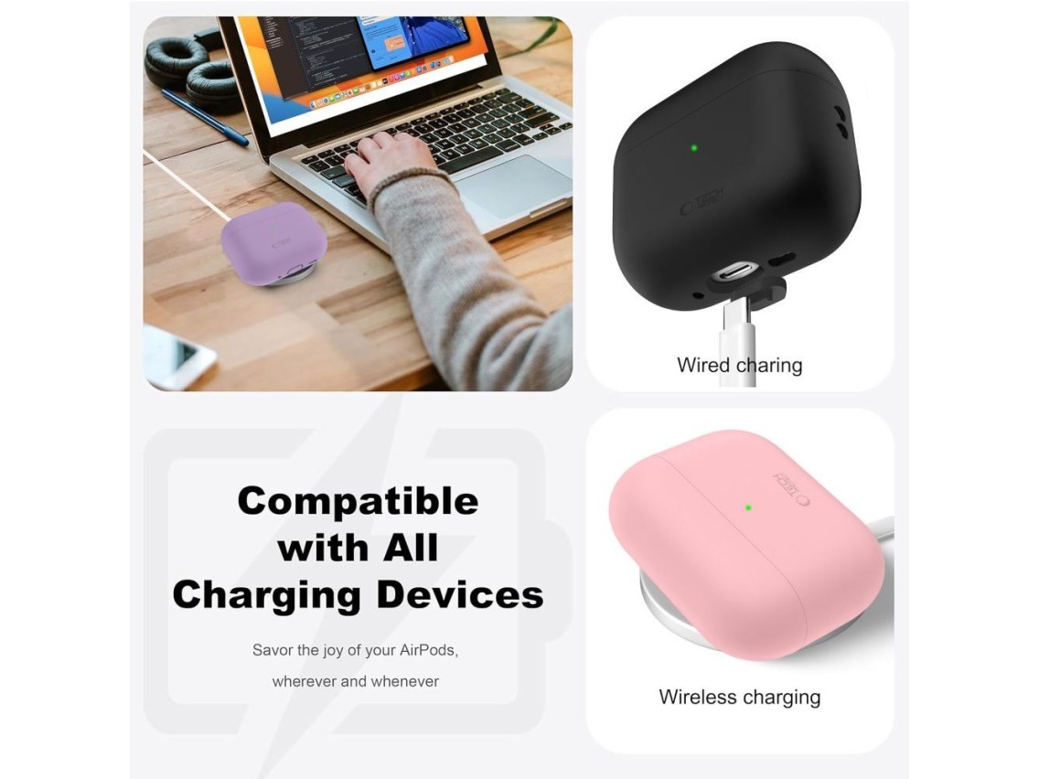 Funda de silicona Tech-Protect para AirPods Pro 3 - Gris