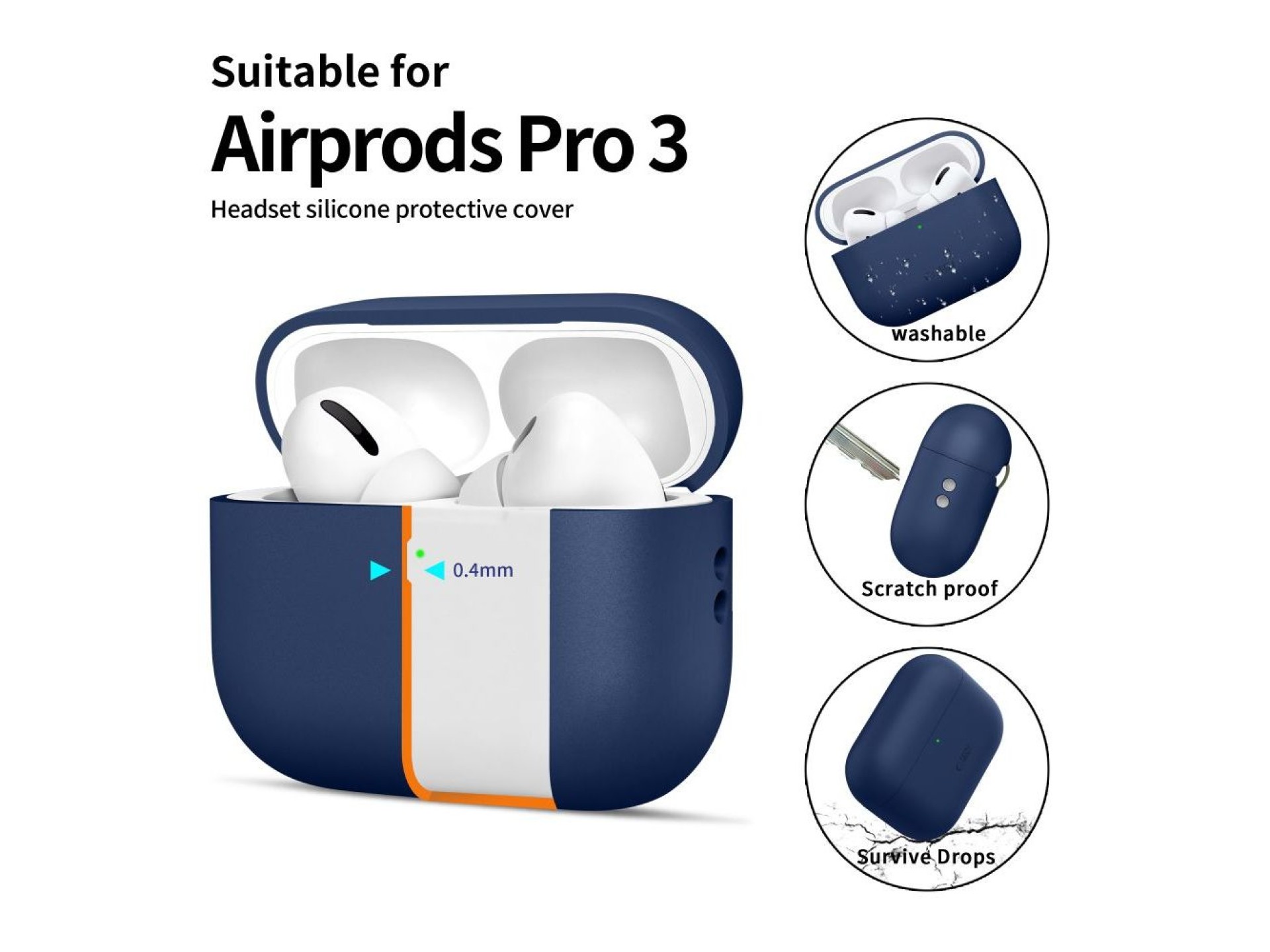 Funda de silicona Tech-Protect para AirPods Pro 3 - Azul marino