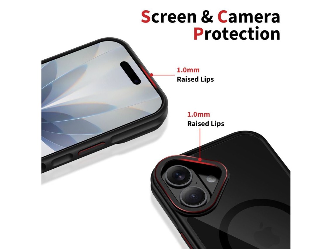 Funda Tech-Protect MagHybrid MagSafe para iPhone 17 - Negro y rojo