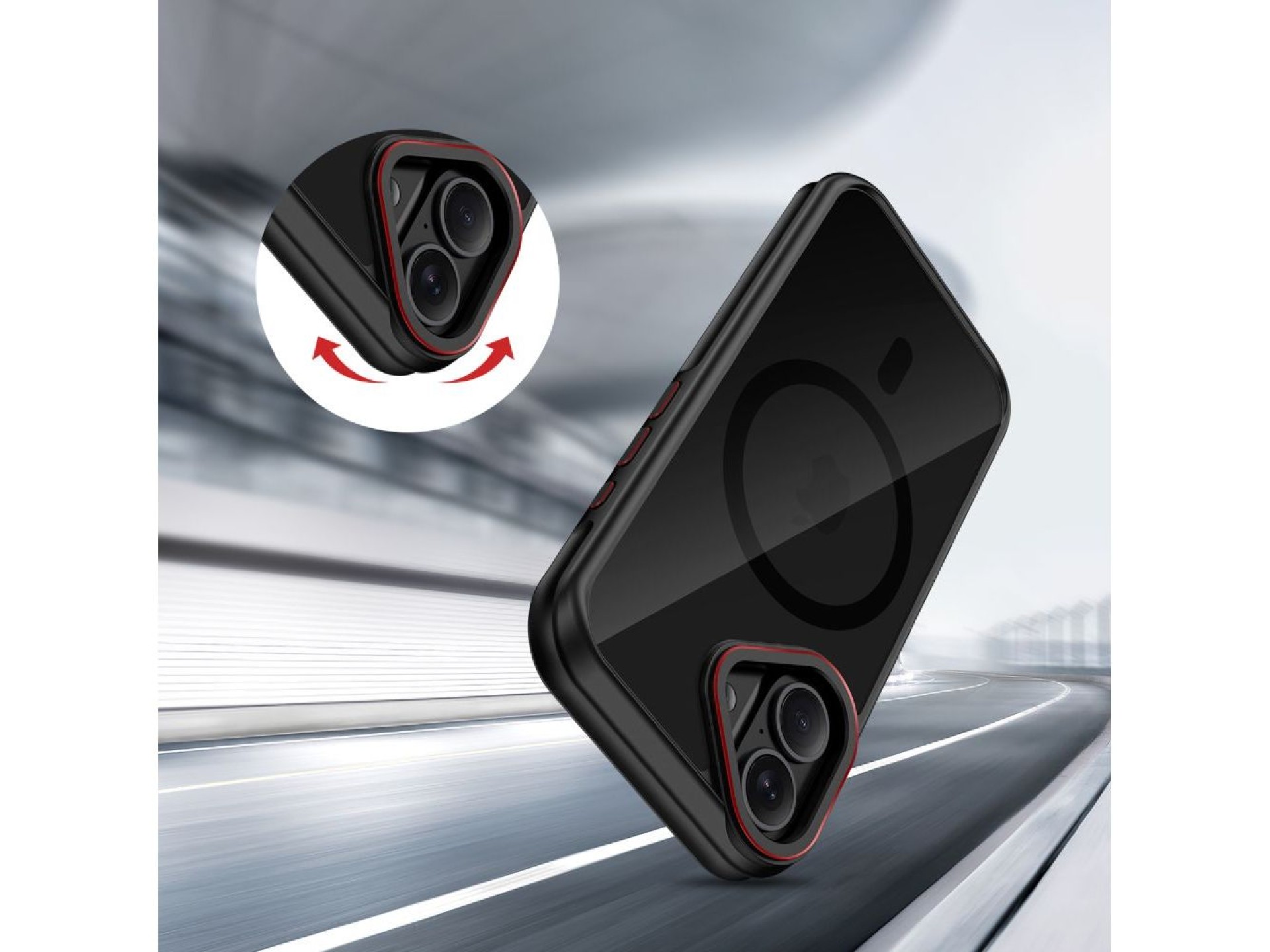 Funda Tech-Protect MagHybrid MagSafe para iPhone 17 - Negro y rojo