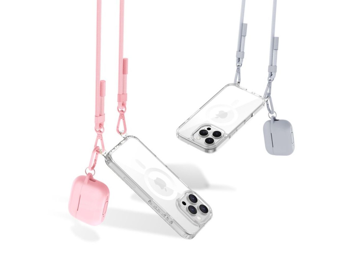 Tech-Protect Flexair Chain MagSafe Case for iPhone 16 Pro - Clear + 2 Lanyards (Pink and Gray)