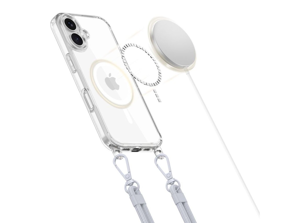 Tech-Protect Flexair Chain MagSafe Case for iPhone 16 - Clear + 2 Lanyards (Pink and Gray)